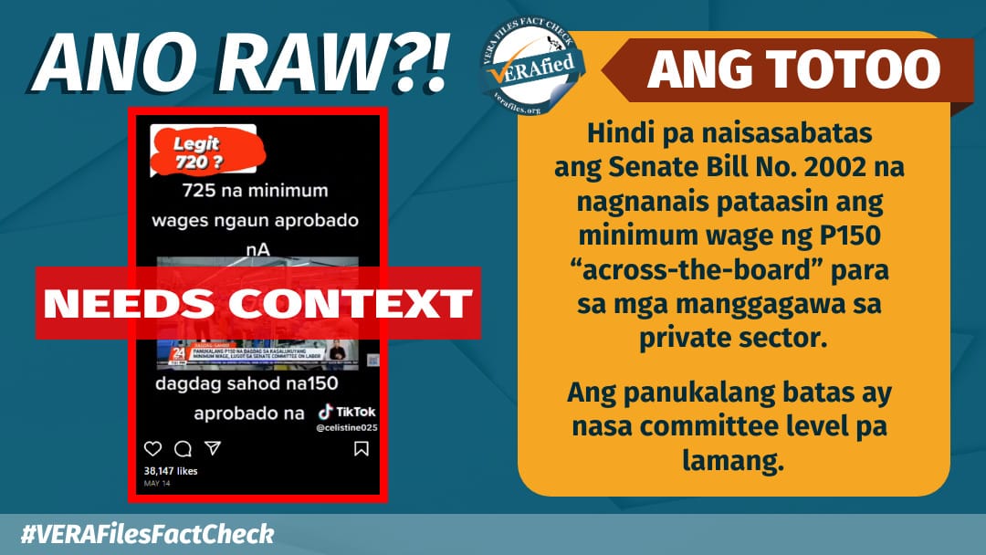 VERA FILES FACT CHECK: Minimum wage NOT yet raised to P720