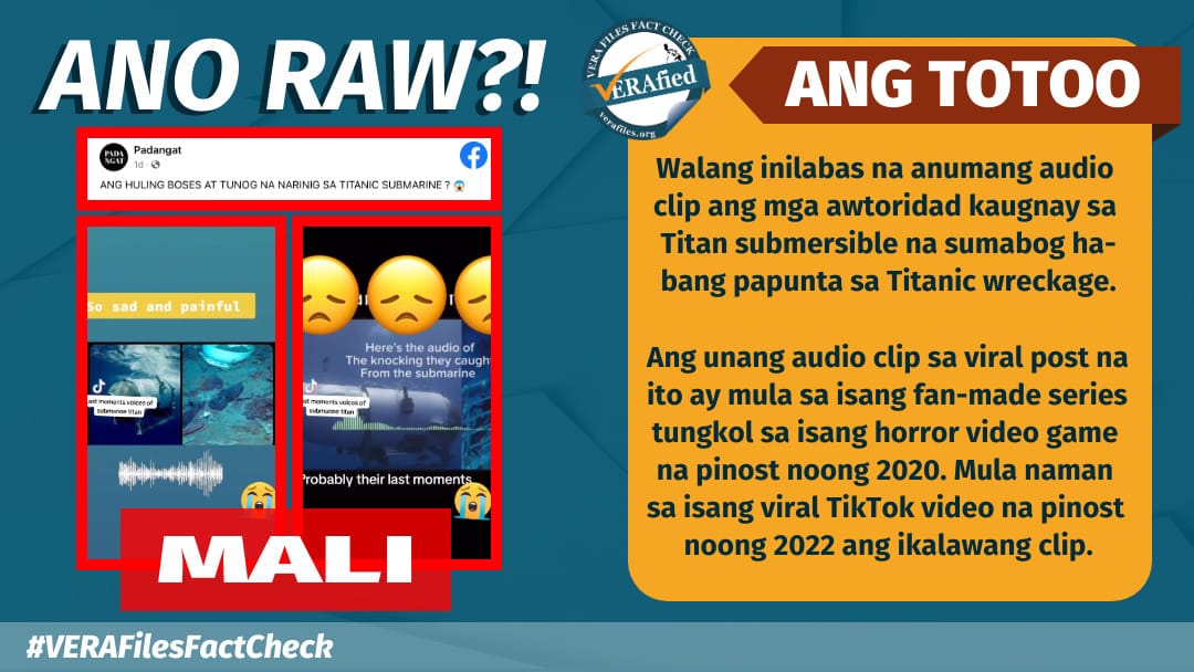 VERA FILES FACT CHECK: Viral audio clips of Titan submersible victims’ ‘final moments’ are FALSE