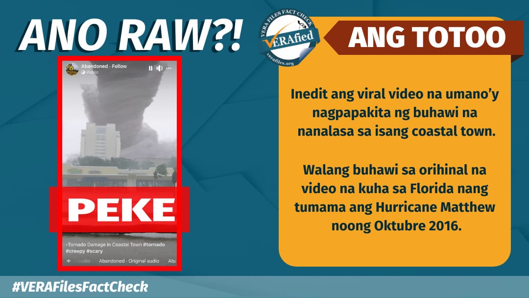 VERA FILES FACT CHECK: Circulating FB reel of tornado in a ‘coastal town’ is FAKE