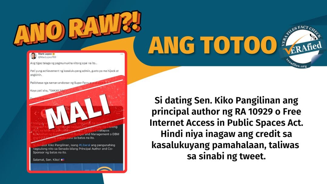 VERA FILES FACT CHECK: Pangilinan NOT credit-grabbing; authored Free Public Wi-Fi Act