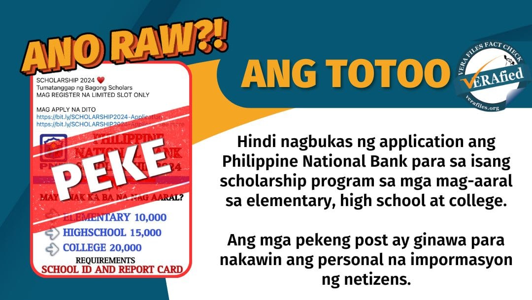 VERA FILES FACT CHECK: Several FB posts spread FAKE PNB scholarship program