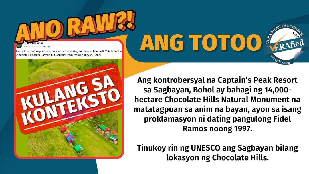 VERA FILES FACT CHECK: Post on controversial Chocolate Hills resort location NEEDS CONTEXT