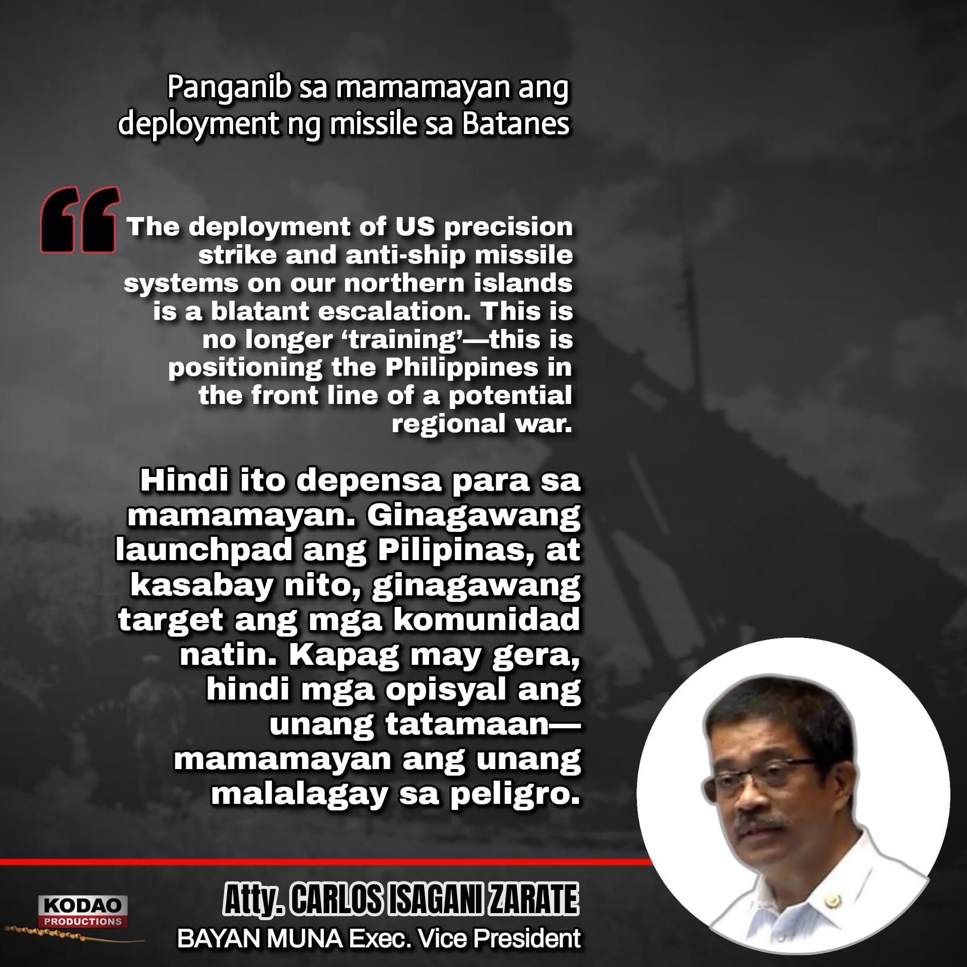 Panganib sa mamamayan ang deployment ng missile sa Batanes