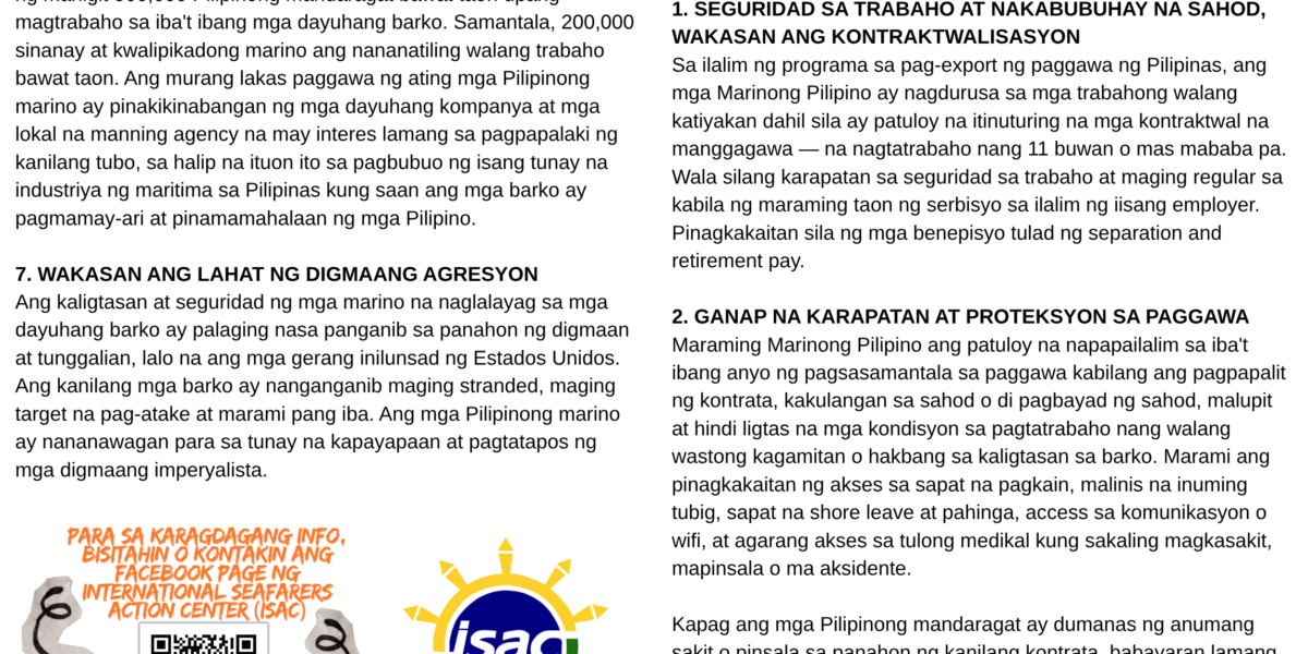 [Polyeto]: Pilipinong Mandaragat, Labanan ang pagsasamantala, diskriminasyon at gerang agresyon